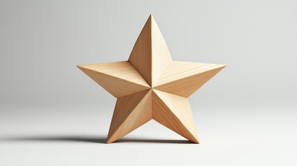Obraz premium Elegant wooden star isolated on white, fine wood grain details, representing triumph and recognition, minimalist decor style