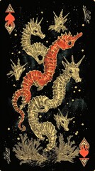 Fototapeta premium Intricate Sea Horses Dance Among Stars And Coral