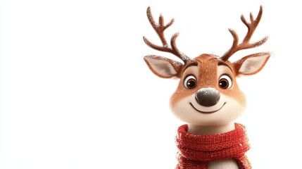 Funny christmas reindeer character on white background.