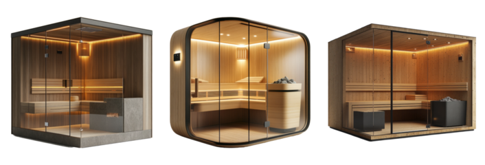 Modern Wooden Sauna with Glass and Ambient Lighting