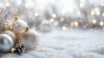 White empty background with a chrismas decorations. Copy space for text. Good for banners