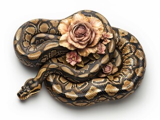 Fototapeta premium ball python curled neatly on a pure white background