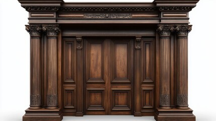Obraz premium Elegant wooden door with classic design isolated on transparent background.