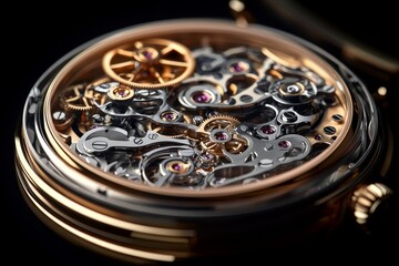 macro of watch mechanism gears