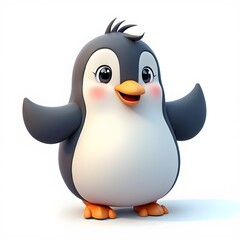 Obraz premium Adorable 2D Cartoon Penguin Clipart for Kids Isolated on White Background