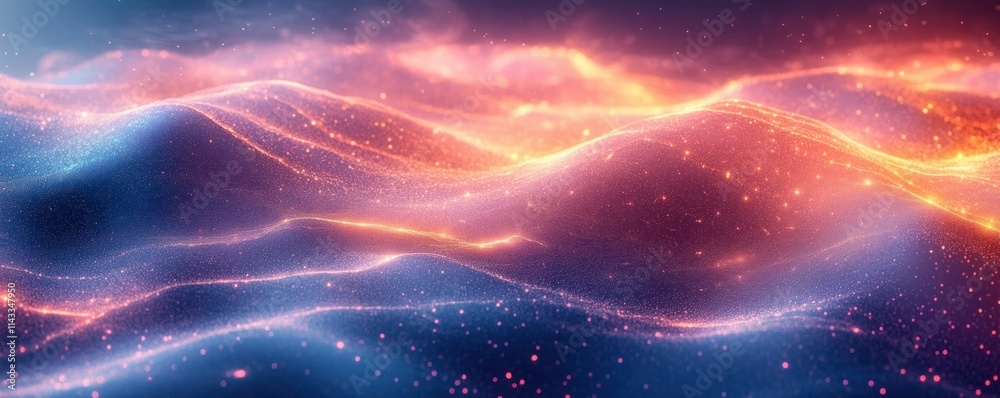 Leinwandbilder futuristic digital background with glowing waves and neon particles for technology and data analysis
