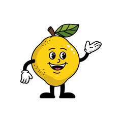 Cartoon Lemon Character with Leaf