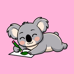 Cute Koala Drawing on Pink Background