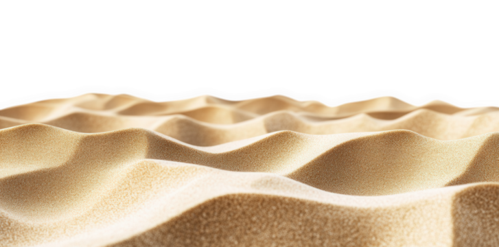 a close-up shot of sand dunes against a transparent background the dunes are textured and form a rolling pattern. creating a sense of depth and scale