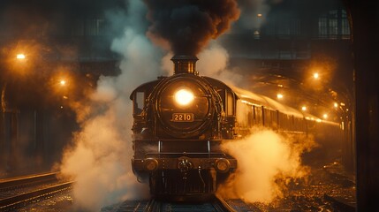 Vintage Steam Train at Night: A Journey Through Time