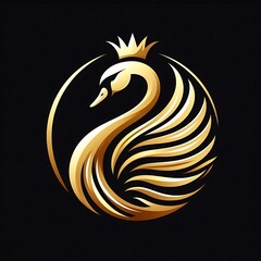 Elegant Golden Swan Luxury Logo on Black Canvas