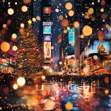 Times Square during Christmas with Bokeh lights 