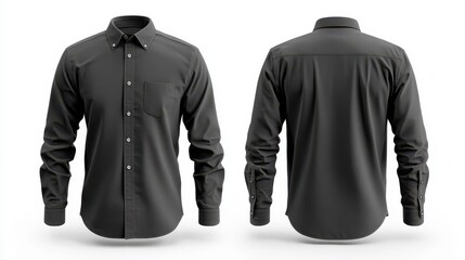 Long sleeve collared shirt mockup front and back views 3D  3D illustration plain tshirt design for print