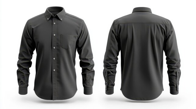 Long sleeve collared shirt mockup front and back views 3D  3D illustration plain tshirt design for print