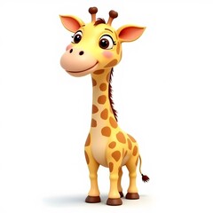 Obraz premium Cute 2D Cartoon Giraffe Clipart for Kids Isolated on White Background