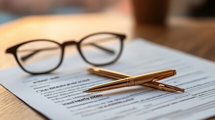 Personal injury claim document with pen and glasses on table