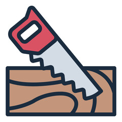 Hand saw filled line icon for woodcutting and carpentry, essential for tasks