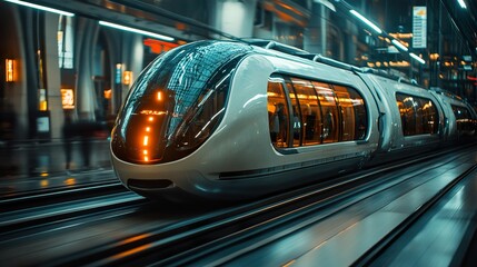 Fototapeta premium Futuristic High-Speed Train: A Glimpse into the Future of Urban Transit