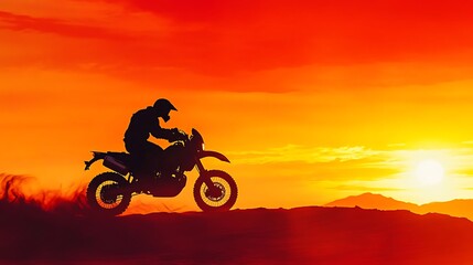 Silhouette of a Motorcyclist Riding at Sunset