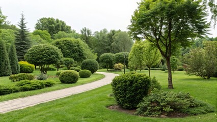 A park with a path and trees