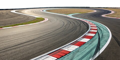 A racetrack with a red and white line on the ground