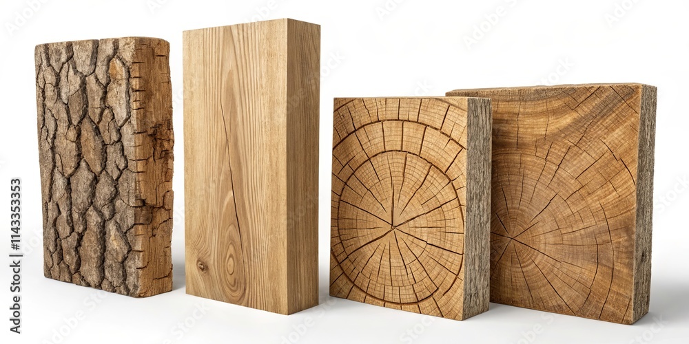 Poster four wooden blocks with different shapes and textures
