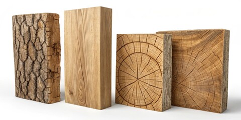 Four wooden blocks with different shapes and textures