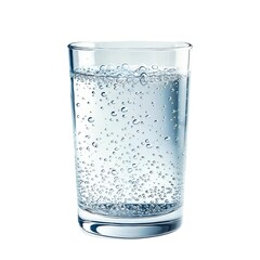 Glass of sparkling water with bubbles isolated on white background

