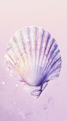 Watercolor Painting of a Purple Seashell