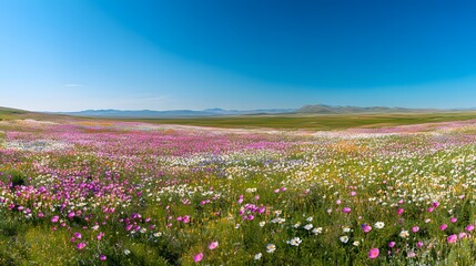 Vibrant Wildflower Meadow Under a Clear Blue Sky