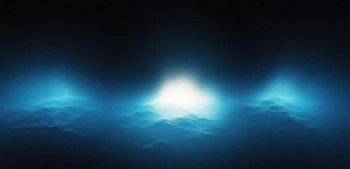 Deep Blue Gradient Background Glowing Light Abstract Design with Noise Texture and Dark Elements