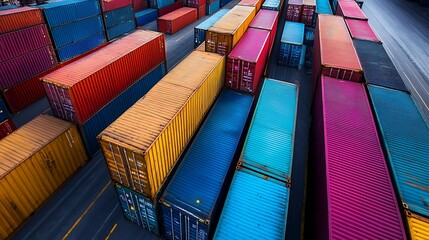 Fototapeta premium Shipping containers at a port. Concept of global trade and logistics.