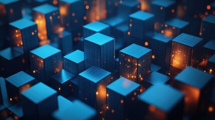 abstract 3d render blue geometric background design with cubes big dat concep