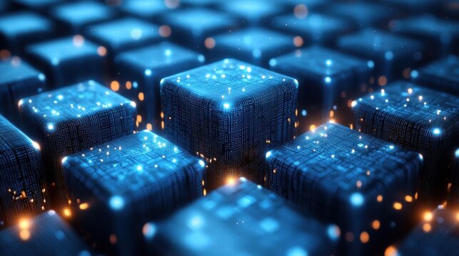 abstract 3d render blue geometric background design with cubes big dat concep