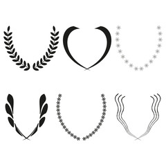Floral wreath icon. Heart shaped decoration. Vector ornament design. Black and white pattern.