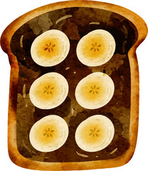 Watercolor Toast with Topping. Bread. Breakfast.