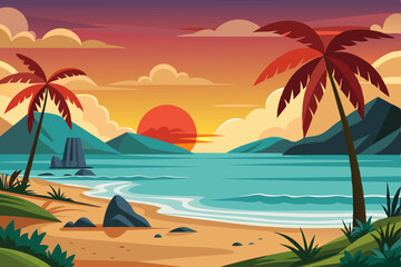 This bird was flying in a beautiful beach vector illustration