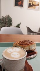 coffee and cake
Cinnamon roll 