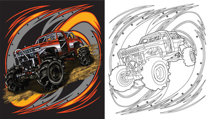 outline orange truck splash, isolated on a black background, for t-shirt design, print, and for business, purposes. © wendy