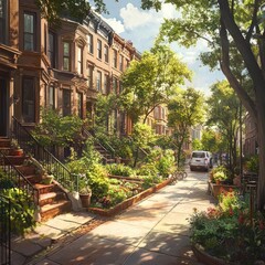 Fototapeta premium Urban residential area with brownstone houses