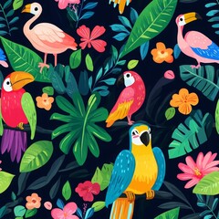 Obraz premium Vibrant Tropical Birds in Whimsical Watercolor Style