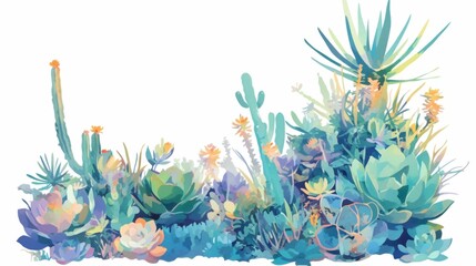 Serene desert succulents in vibrant hues, a breathtaking watercolor landscape. Tranquil oasis.