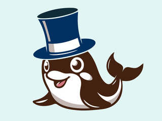 Orca Wearing Magician Hat Cartoon Illustration