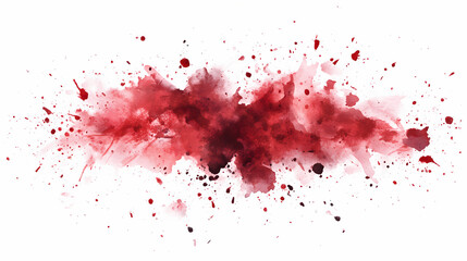 Vibrant crimson watercolor splatters explode across a white background, creating a dynamic, abstract, and mesmerizing visual effect with bold, expressive, and fluid brushstrokes. Rivulet. Illustration