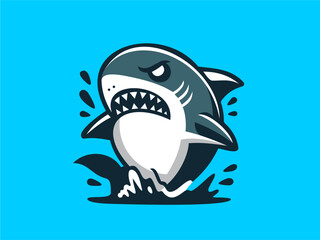 Naklejka premium Angry Shark Cartoony Flat Illustration Vector