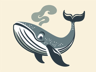 Humpback Whale Cartoony Flat Illustration Vector