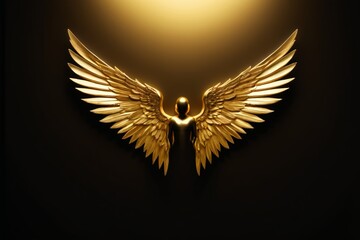 Fototapeta premium a close up of a golden angel wings on a black background