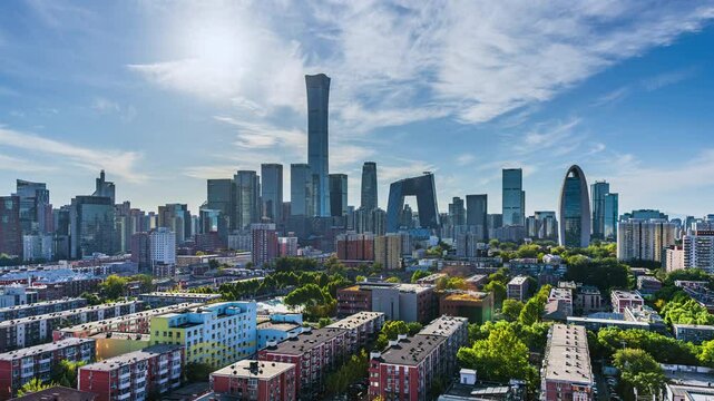 China Beijing building complex city scenery blue sky white clouds time-lapse material