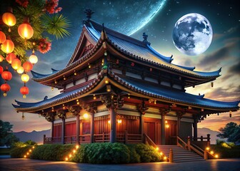 Navratri Temple Night Banner Background