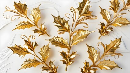 Christmas leaves in a PNG gold holly illustration.